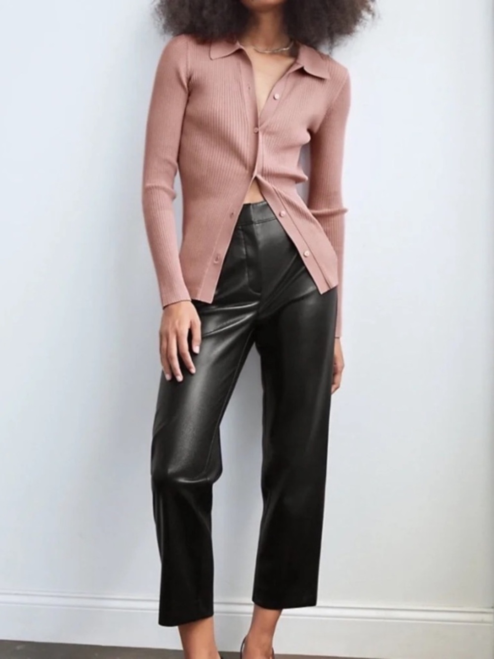 Babaton Command Pant Black Vegan Leather Cropped Straight Leg Pants Size 0